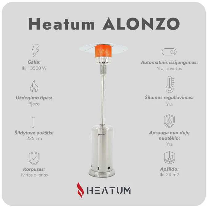 Heatum Alonzo Dujinis šildytuvas nerūdijančio plieno su dujų balionu
