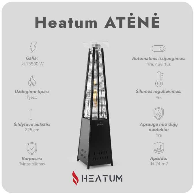 Heatum Atėnė Dujinis šildytuvas Piramidė Juoda su dujų balionu