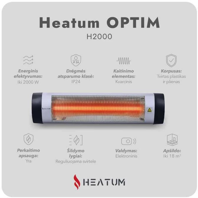 Infraraudonųjų spindulių šildytuvas Heatum H2000 OPTIM