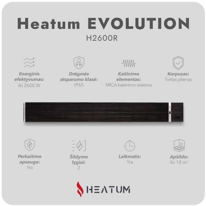 Infraraudonųjų spindulių šildytuvas Heatum H2600R EVOLUTION