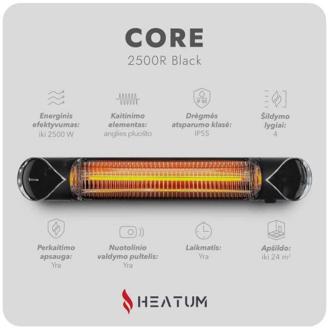 Infraraudonųjų spindulių šildytuvas Heatum H2500R CORE Juodas