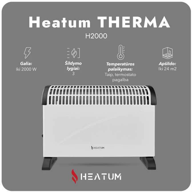 Konvekcinis šildytuvas (elektrinis radiatorius) Heatum THERMA H2000 Baltas