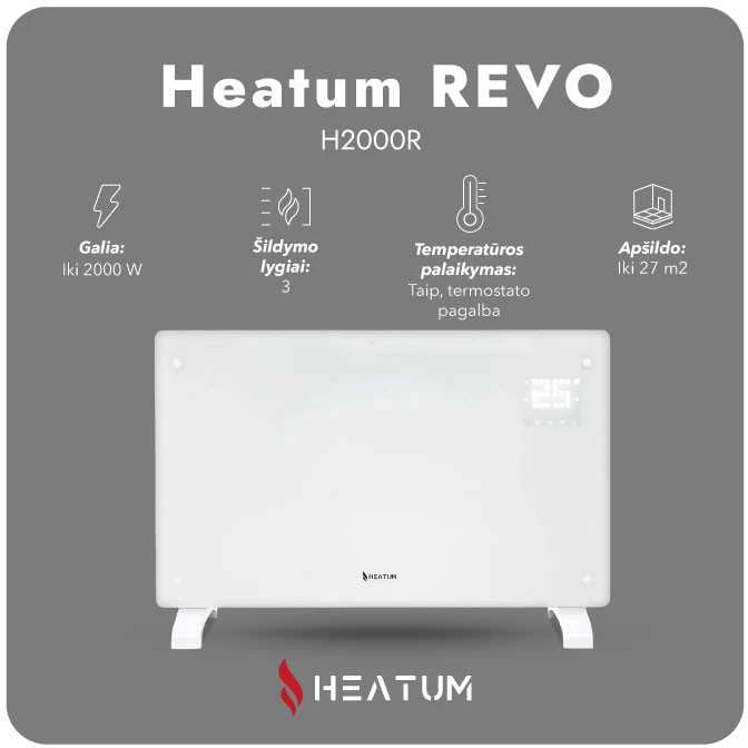 Konvekcinis šildytuvas (elektrinis radiatorius) Heatum REVO H2000R Baltas