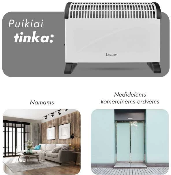 Konvekcinis šildytuvas (elektrinis radiatorius) Heatum THERMA H2000 Baltas