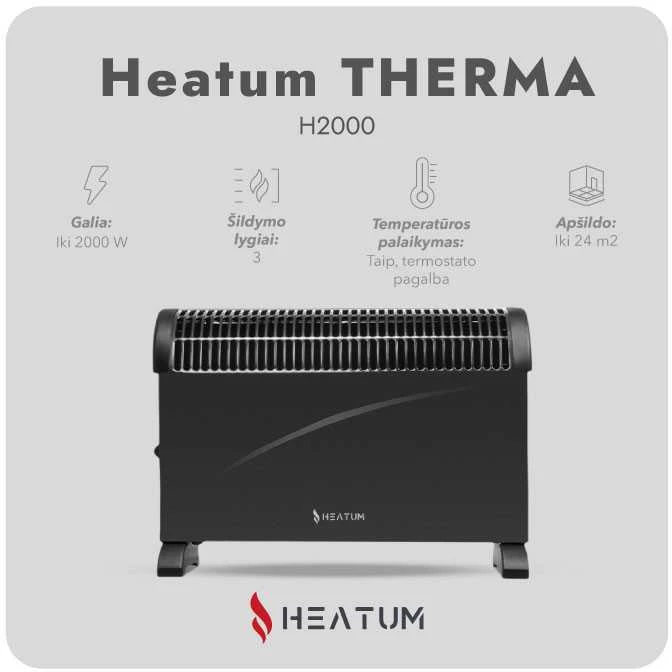 Konvekcinis šildytuvas (elektrinis radiatorius) Heatum THERMA H2000 Juodas