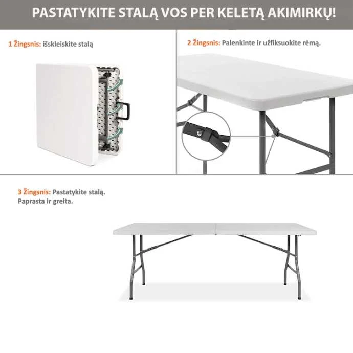 Lauko baldų komplektas Tonro Sulankstomų baldų komplektas: Stalas 180 baltas, 8 kėdės Europa juodos
