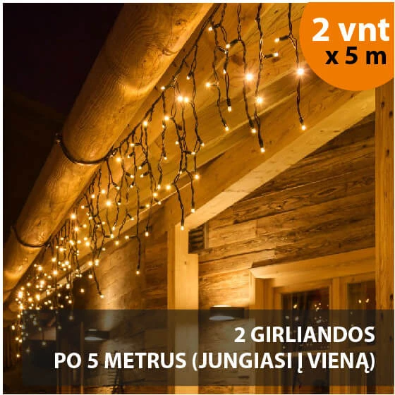 Lauko girlianda varvekliai (šiltai baltos LED lemputės) PROLED IP67 10m