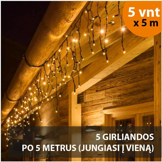Lauko girlianda varvekliai (šiltai baltos LED lemputės) PROLED IP67 25m