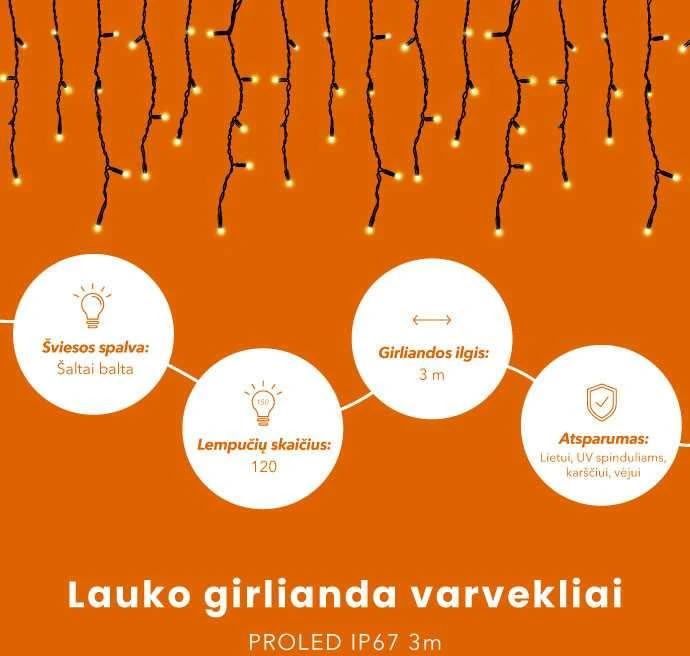 Lauko girlianda varvekliai PROLED IP67 3m
