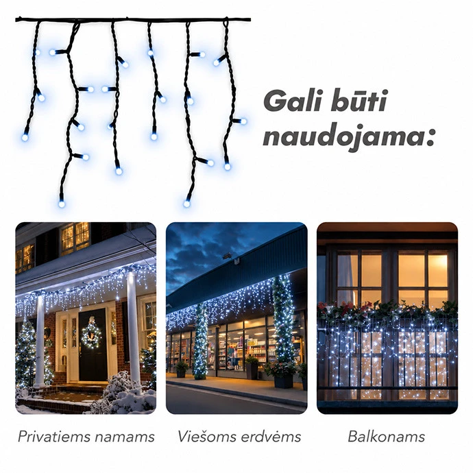 Lauko girlianda varvekliai (šaltai baltos LED lemputės) PROLED IP67 10m