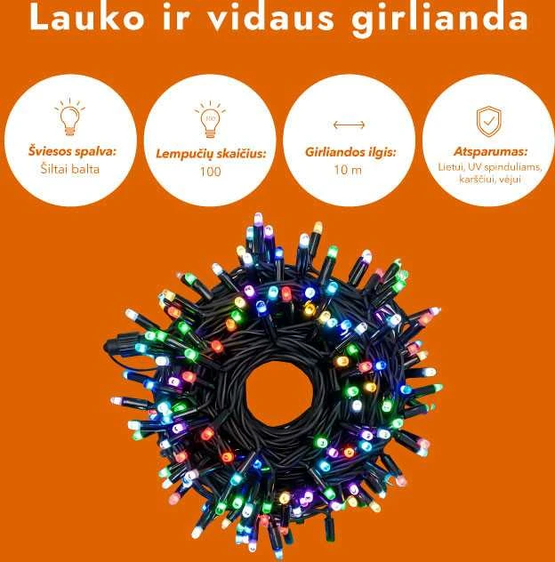 Lauko ir vidaus girlianda (LED lemputės) 100 m PROLED RGB