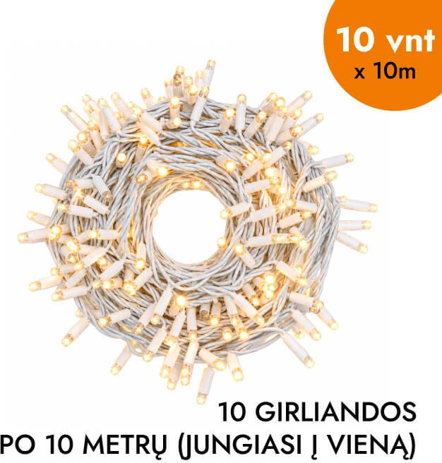 Lauko ir vidaus girlianda (šiltai baltos LED lemputės) 100 m PROLED balta