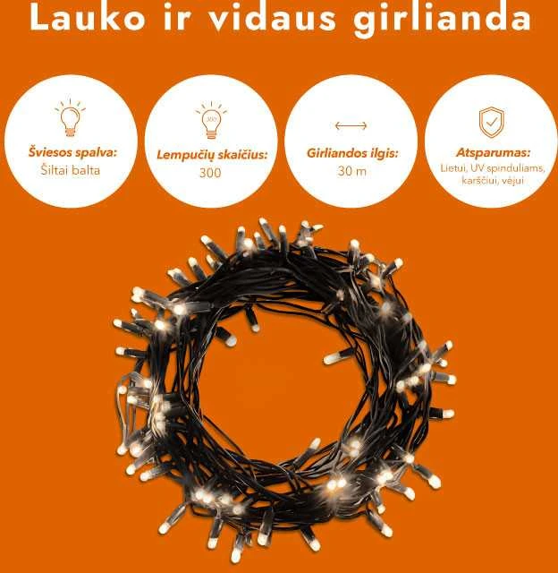 Lauko ir vidaus girlianda (LED lemputės) 30 m PROLED juoda