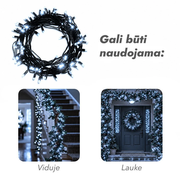 Lauko ir vidaus girlianda (šaltai baltos LED lemputės) 100 m PROLED juoda