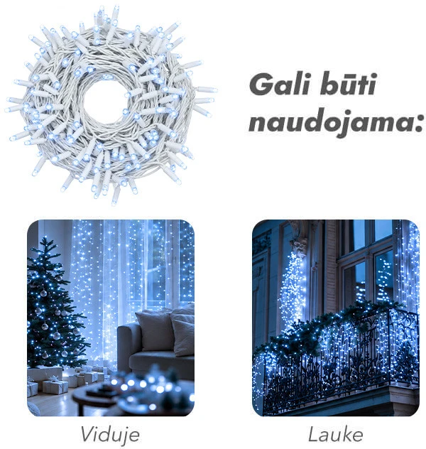 Lauko ir vidaus girlianda (šaltai baltos LED lemputės) 30 m PROLED balta