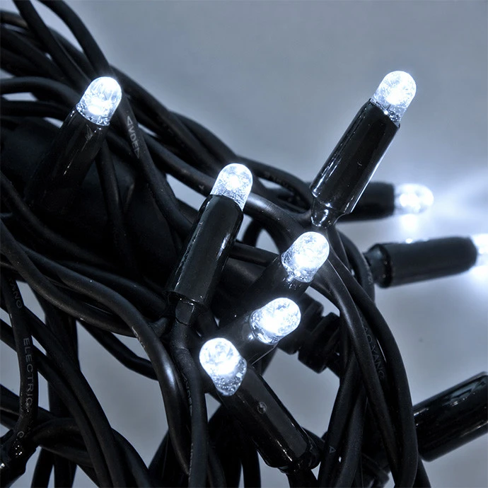 Lauko ir vidaus girlianda (šaltai baltos LED lemputės) 10 m PROLED juoda