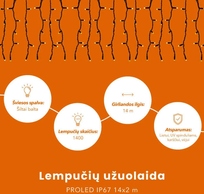 Lempučių užuolaida (girlianda) PROLED IP67 14x2 m