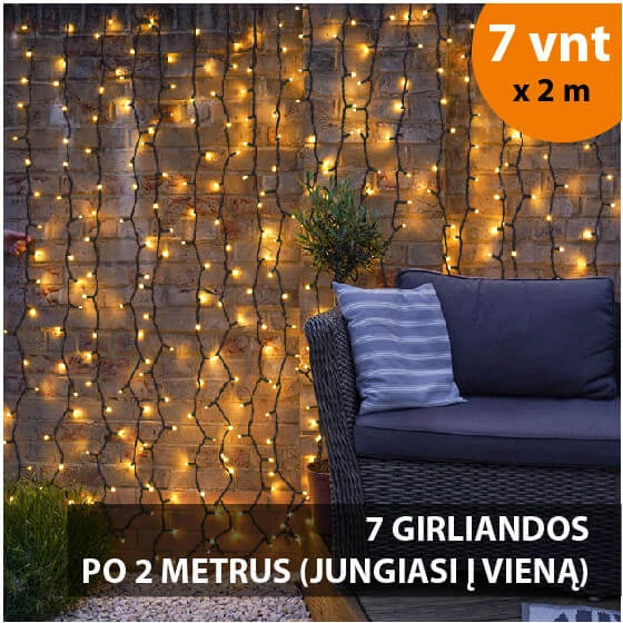 Lempučių užuolaida (šiltai baltos LED lemputės) PROLED IP67 20x2 m