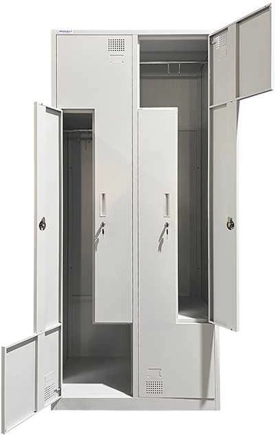 Metalinė persirengimo spintelė keturvietė, dviejų lygių, L formos Rehalt Systems 1800 x 800 x 500