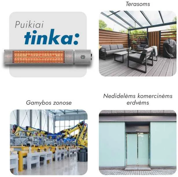 Pastatomas Infraraudonųjų spindulių šildytuvas Heatum H2000R URBAN Sidabrinis su trikoju stovu