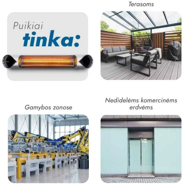 Pastatomas Infraraudonųjų spindulių šildytuvas Heatum H2000R CORE Sidabrinis su trikoju stovu