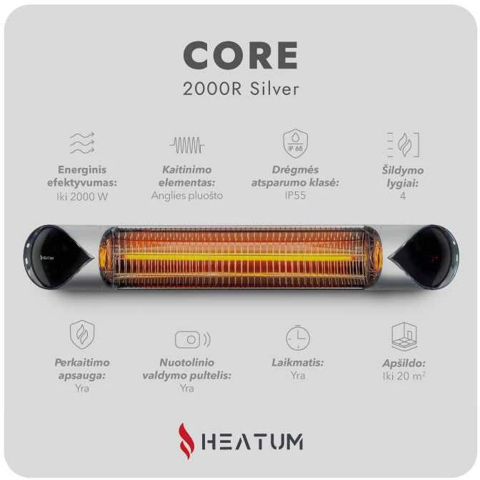 Pastatomas Infraraudonųjų spindulių šildytuvas Heatum H2000R CORE Sidabrinis su trikoju stovu