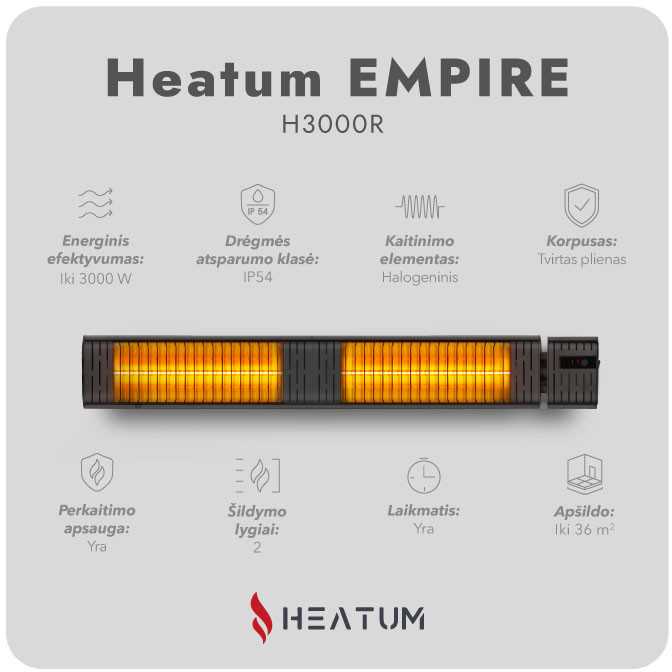 Pastatomas Infraraudonųjų spindulių šildytuvas Heatum H3000R EMPIRE su trikoju stovu