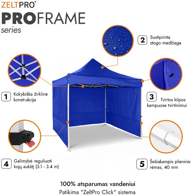 Prekybinė Palapinė 2x2 Mėlyna Zeltpro PROFRAME