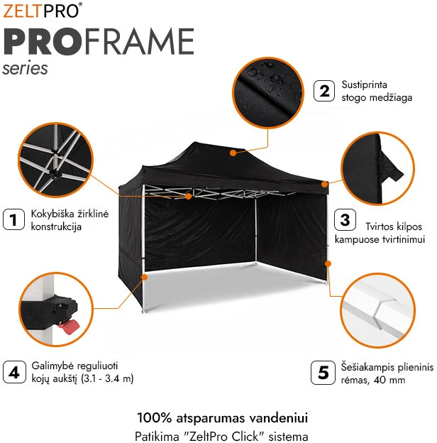 Prekybinė Palapinė 3x2 Juoda Zeltpro PROFRAME
