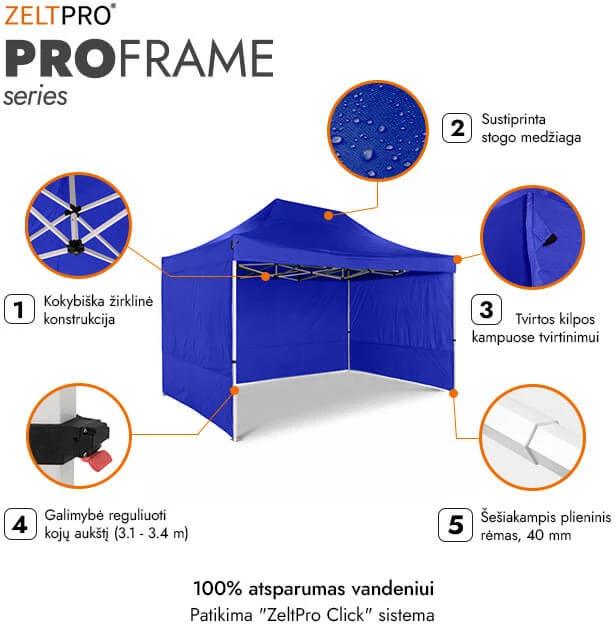 Prekybinė Palapinė 3x2 Mėlyna Zeltpro PROFRAME