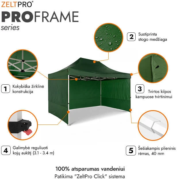 Prekybinė Palapinė 3x2 Žalia Zeltpro PROFRAME