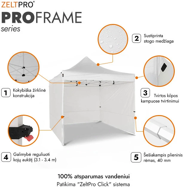 Prekybinė Palapinė 3x3 Balta Zeltpro PROFRAME