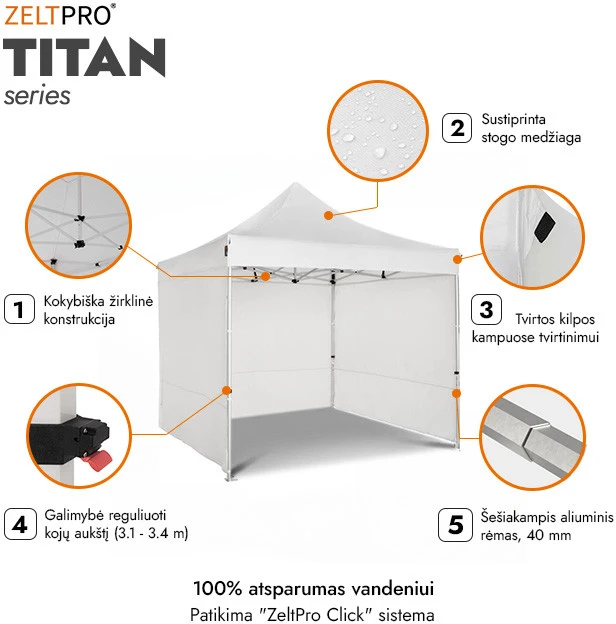 Prekybinė Palapinė 3x3 Balta Zeltpro TITAN