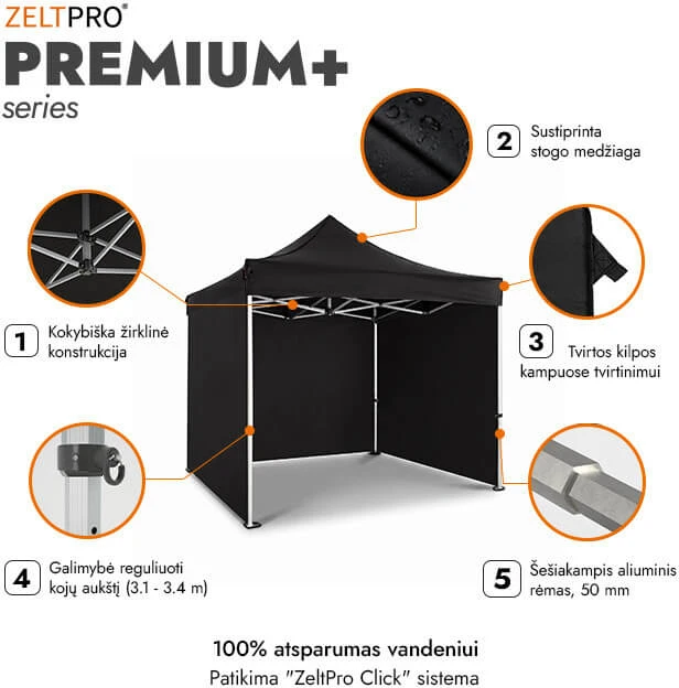 Prekybinė Palapinė 3x3 Juoda Zeltpro PREMIUM+