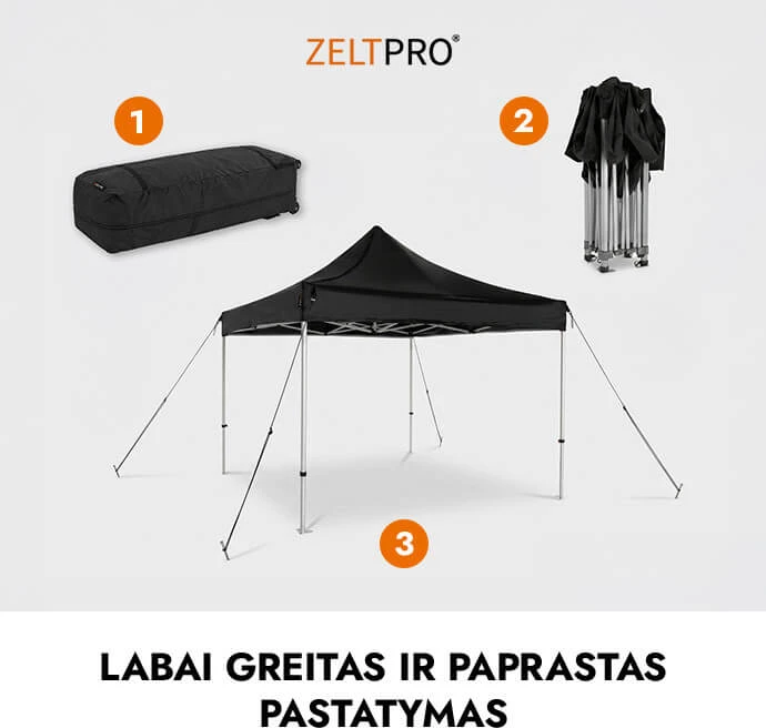 Prekybinė Palapinė 3x3 Juoda Zeltpro PREMIUM+