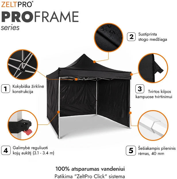 Prekybinė Palapinė 3x3 Juoda Zeltpro PROFRAME