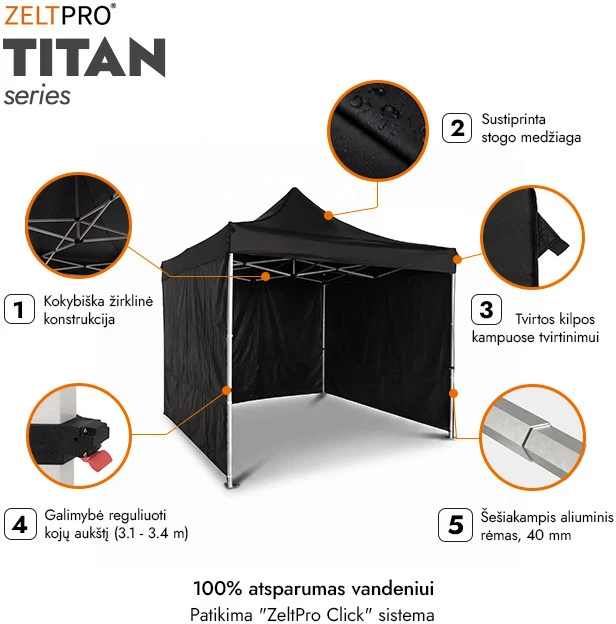 Prekybinė Palapinė 3x3 Juoda Zeltpro TITAN