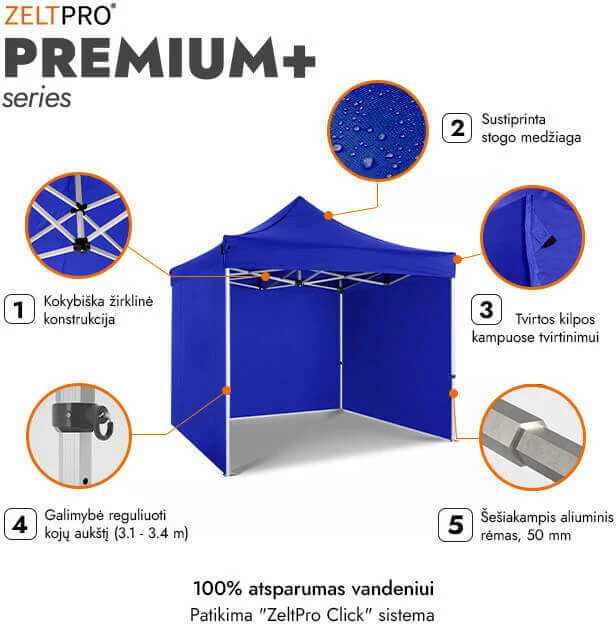 Prekybinė Palapinė 3x3 Mėlyna Zeltpro PREMIUM+