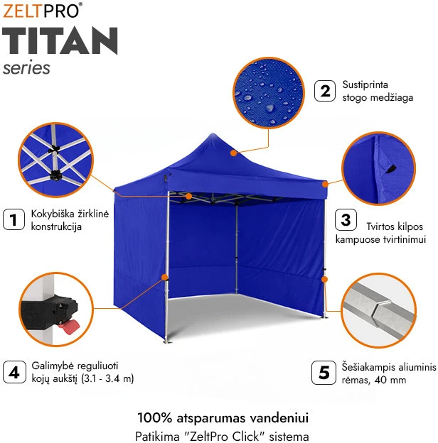 Prekybinė Palapinė 3x3 Mėlyna Zeltpro TITAN