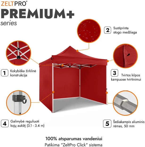 Prekybinė Palapinė 3x3 Raudona Zeltpro PREMIUM+