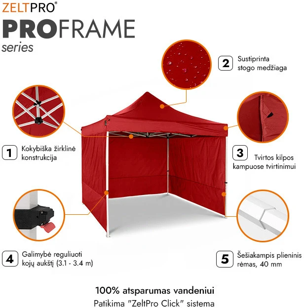Prekybinė Palapinė 3x3 Raudona Zeltpro PROFRAME
