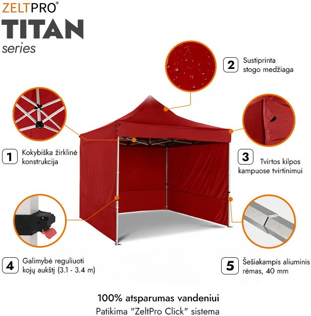 Prekybinė Palapinė 3x3 Raudona Zeltpro TITAN