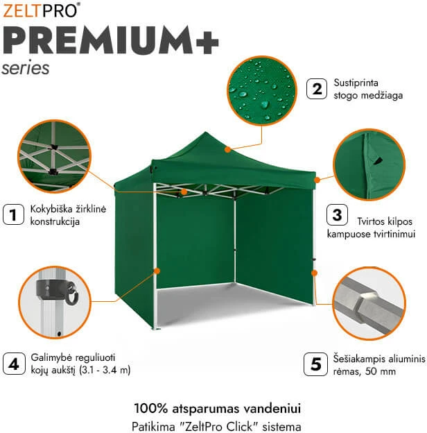 Prekybinė Palapinė 3x3 Žalia Zeltpro PREMIUM+