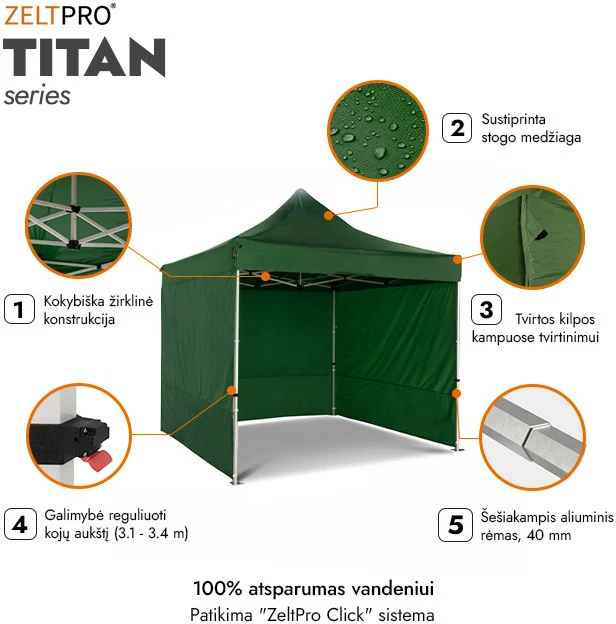 Prekybinė Palapinė 3x3 Žalia Zeltpro TITAN