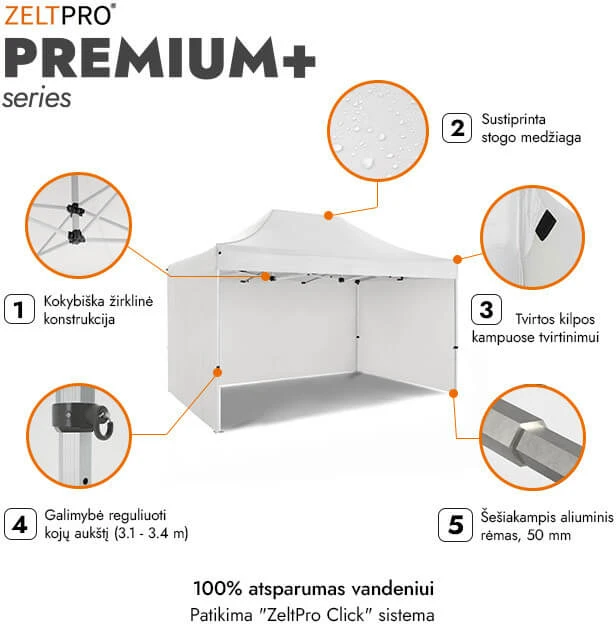 Prekybinė Palapinė 3x4,5 Balta Zeltpro PREMIUM+