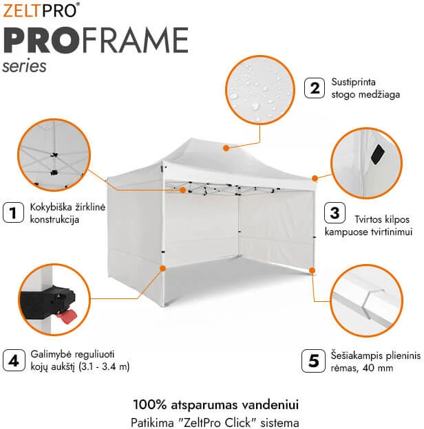 Prekybinė Palapinė 3x4,5 Balta Zeltpro PROFRAME