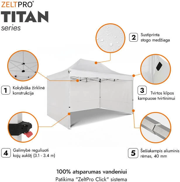 Prekybinė Palapinė 3x4,5 Balta Zeltpro TITAN