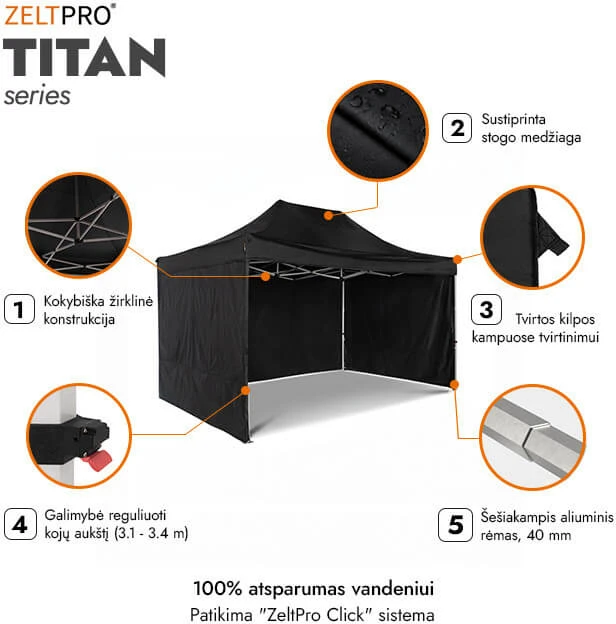 Prekybinė Palapinė 3x4,5 Juoda Zeltpro TITAN