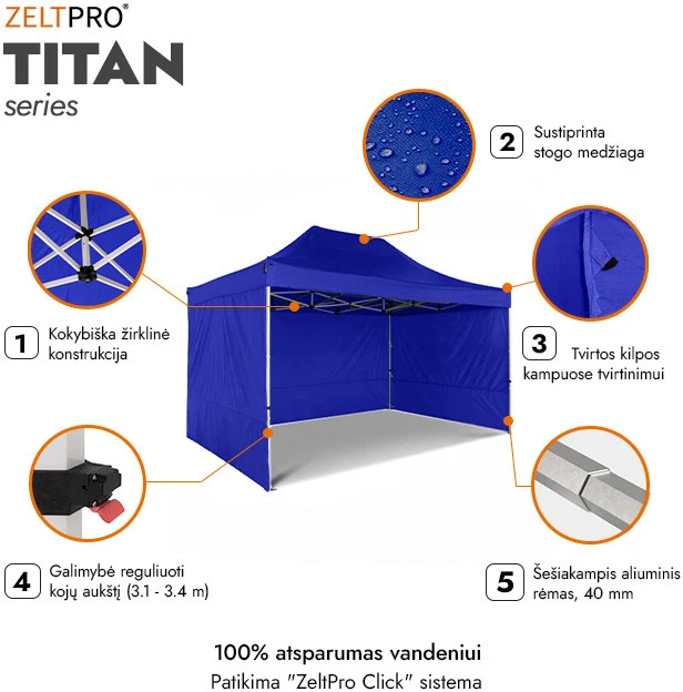 Prekybinė Palapinė 3x4,5 Mėlyna Zeltpro TITAN