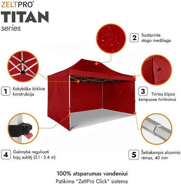 Prekybinė Palapinė 3x4,5 Raudona Zeltpro TITAN